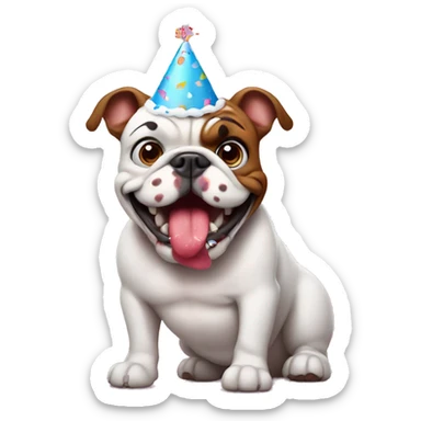 BullDog holding birthday cake sticker