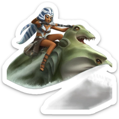 mad ahsoka riding a giant marine monster sticker