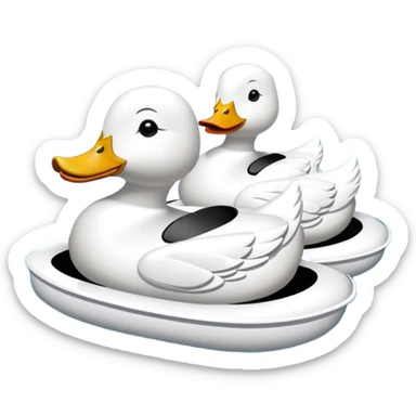 The white duck-shaped pedal boats are parked in line.Bangkok Thailand sticker