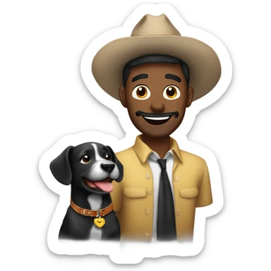 Hombre Moreno con perro negro celebrando su cumpleaños  sticker