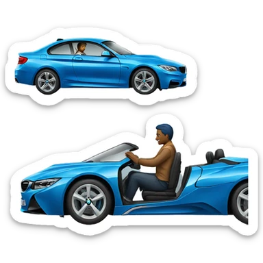 Man seating in blue bmw  sticker