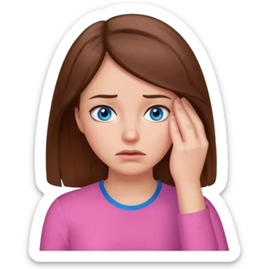 Facepalm woman brown hair blue eyes pink shirt  sticker