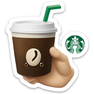 Coffee bean emoji finger pointing at the Starbucks logo sticker