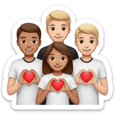 Создай очень счатливых 24 учиников показывающих сердечко в белой рубашке sticker