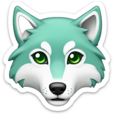 light turquoise and white wolf with dark green eyes and one eye is grey and dead sticker