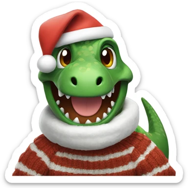 dinosaur with a Santa hat and sweater on smiling  sticker