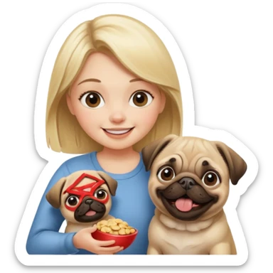 haz una chica rubia dandole comida a su perro pug sticker