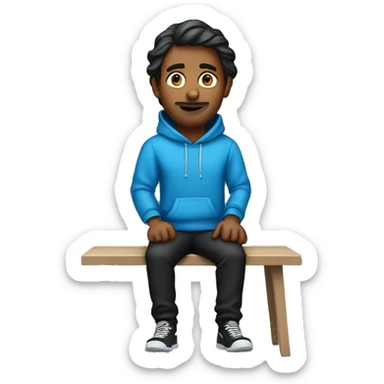 generatre me an emoji of an indian man sitting on his desk in a blue hoodie and black pants sticker