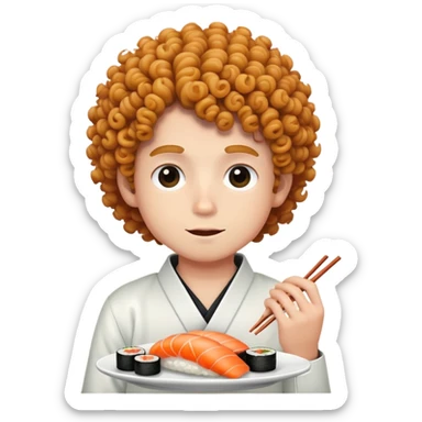 Curly hair boy eating sushi  sticker