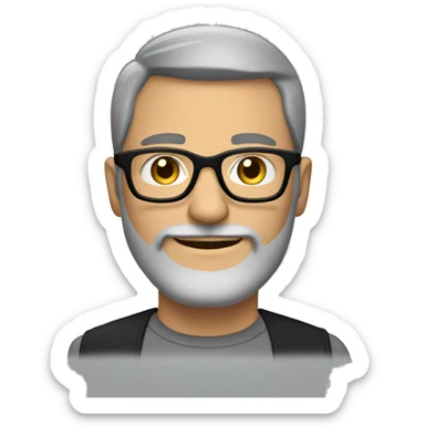 Tall guy with black and grey hair, acetate black rim glasses and black and grey beard sticker