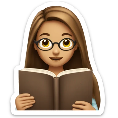 A girl with long brown hair reading a book sticker