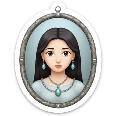 Woman facing ancient mirror, reflection slightly delayed and darker sticker