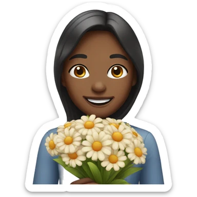 smiling girl with bouquet without one tooth sticker