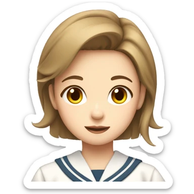 A girl with short light brown hair with a yellow pin in her hair wears a Japanese school uniform  sticker