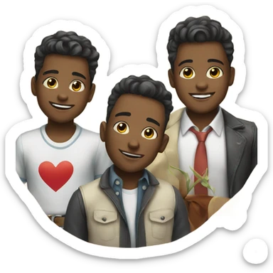 In love smiling boys in stylish attire and  sticker