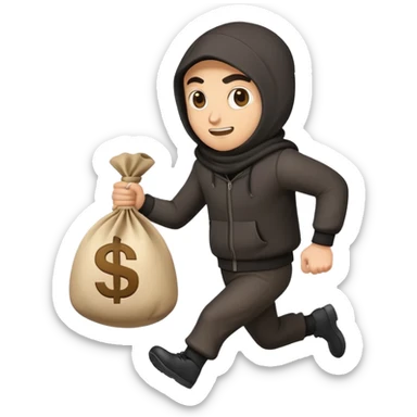 thief running with a money bag, mischievous expression sticker
