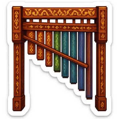 Add traditional Thai patterns and wood texture to the Thai xylophone, preserving the pixel art style and transparent background. sticker