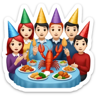 Too many people eating lobster at a family party sticker