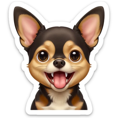 A high-resolution photo-realistic digital illustration of a black and tan chihuahua with big eyes yawning. sticker