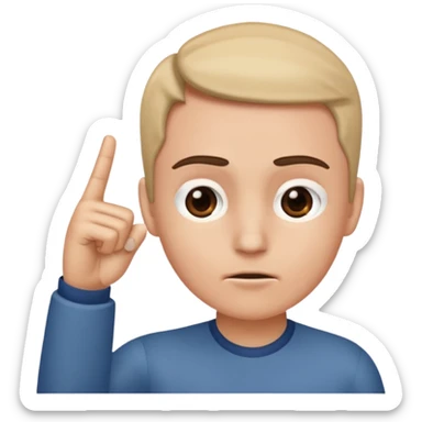 finger pointing on forehead, zoomed in on forehead, no full face sticker