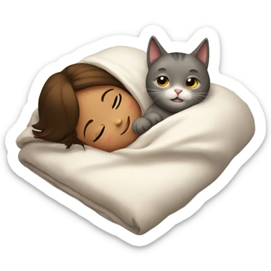 Cat cuddling with little girl in bed sticker