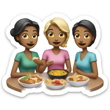 Mujer con amigas comiendo sticker