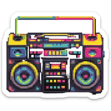 boombox with 1980s vibe, bright colors sticker