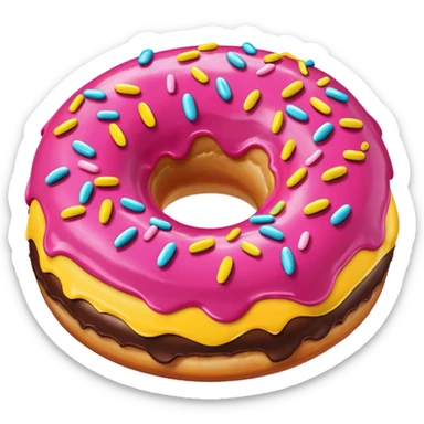 Chocolate donut with pink icing and yellow sprinkles sticker