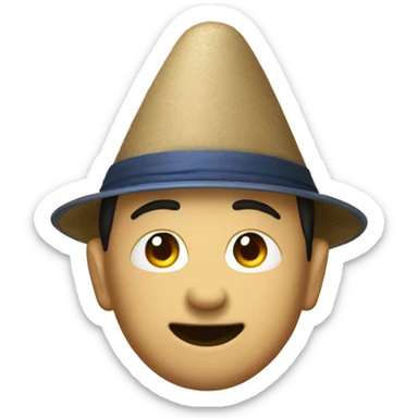An emoji with a fu man shu and a conical hat sticker