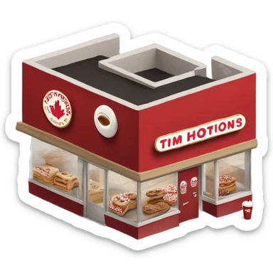 “Tim Hortons store with a red and white color scheme, featuring the classic Tim Hortons logo, a warm and welcoming design that represents a popular coffee and donut shop.” sticker