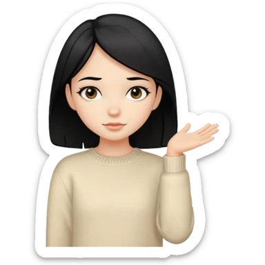 cute girl with black hair, black eyes, cream colored sweater sticker