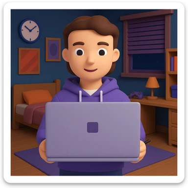 Add a modern teenager's room background, keep the 3D Emoji style sticker