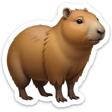 cinematic-capybara-realistic-full-body-on-all-fours-emoji,-plump-and-relaxed-body-soaking-in-the-warm-sun,-short-brown-fur-slightly-ruffled,-head-tilted-dramatically,-calm-expressive-eyes-exuding-serene-wisdom,-simplified-yet-realistic sticker