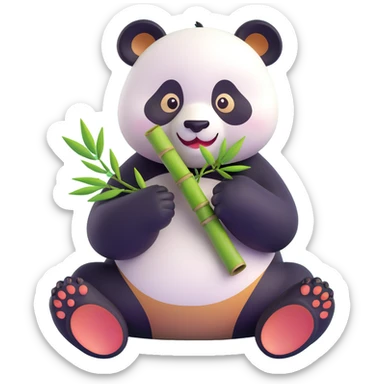 panda eating bamboo in forrest background, close up pose sticker