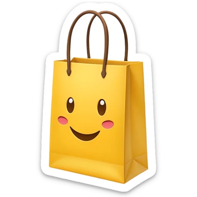 Turn this yellow shopping bag into a single flat emoji.
Keep the bag shape and yellow color.
Remove all text and details.
Simple, cute, Apple-style emoji.
Transparent background. sticker