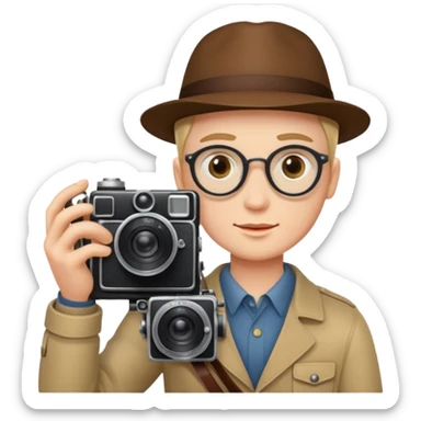 Photographer with vintage film camera,single camera sticker