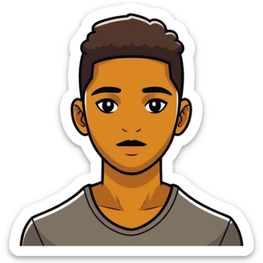 Person, golden brown skin, black mod cut sticker