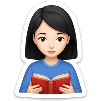 Girl black hair reading book sticker