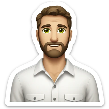 handsome optimist brunette man and beard green eyes wearing white button down shirt  sticker