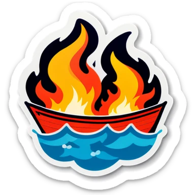 Boat on fire sinking sticker