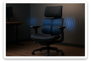 ergonomic office chair, reduces fatigue and muscle tension, modern workspace, soft light, realistic photo sticker