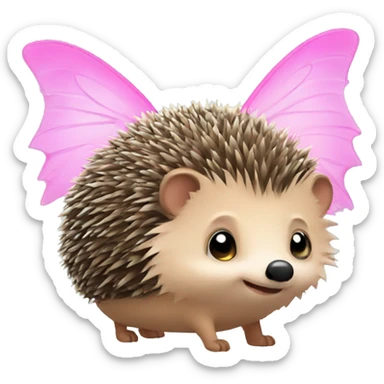 a hedgehog with pink butterfly wings sticker