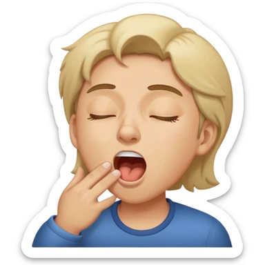 A front face with closed eyes yawning eyebrows and younger stick out with mouth closed sticker