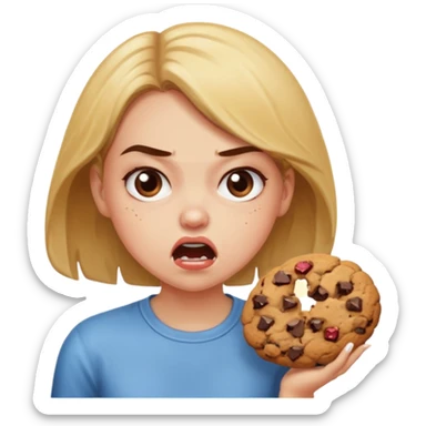 Angry girl that’s eating a lot of cookies sticker