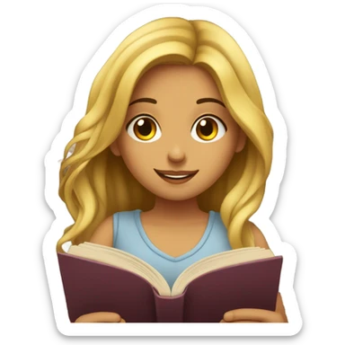 Una chica con pelo oscuro leyendo un libro cute sticker