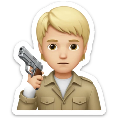 blonde male character with a handgun sticker