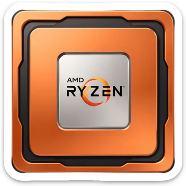 square processor with orange and black accents, AMD Ryzen 7000 CPU sticker