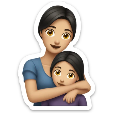 slavic mom and daughter hugging dark hair sticker