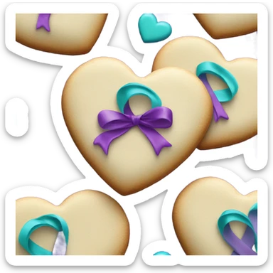 Cookie heart with teal purple ribbon sticker