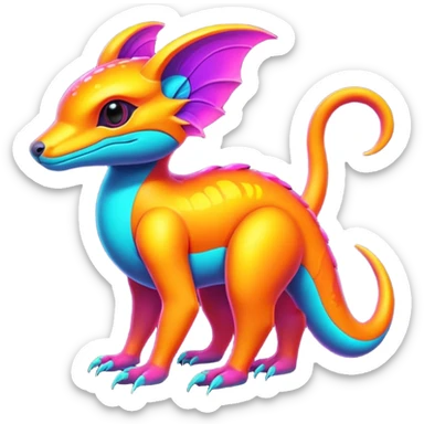 Exotic futuristic lush warm-colored neon Fakémon-creature sticker
